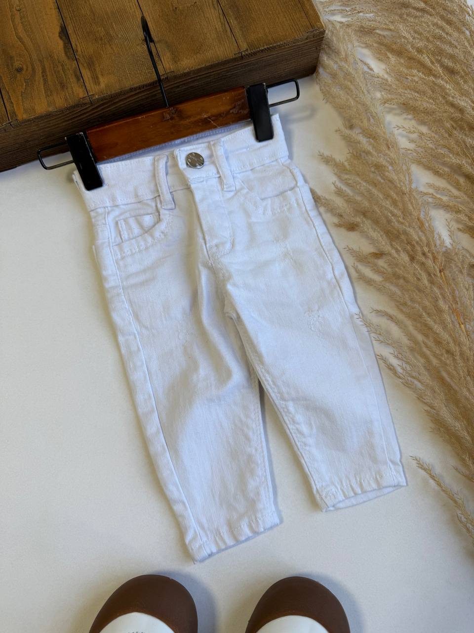 شلوار سفید کمر دکمه - نی نی لوس