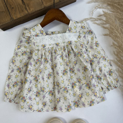 پیراهن یقه دانتل نیلا - نی نی لوس